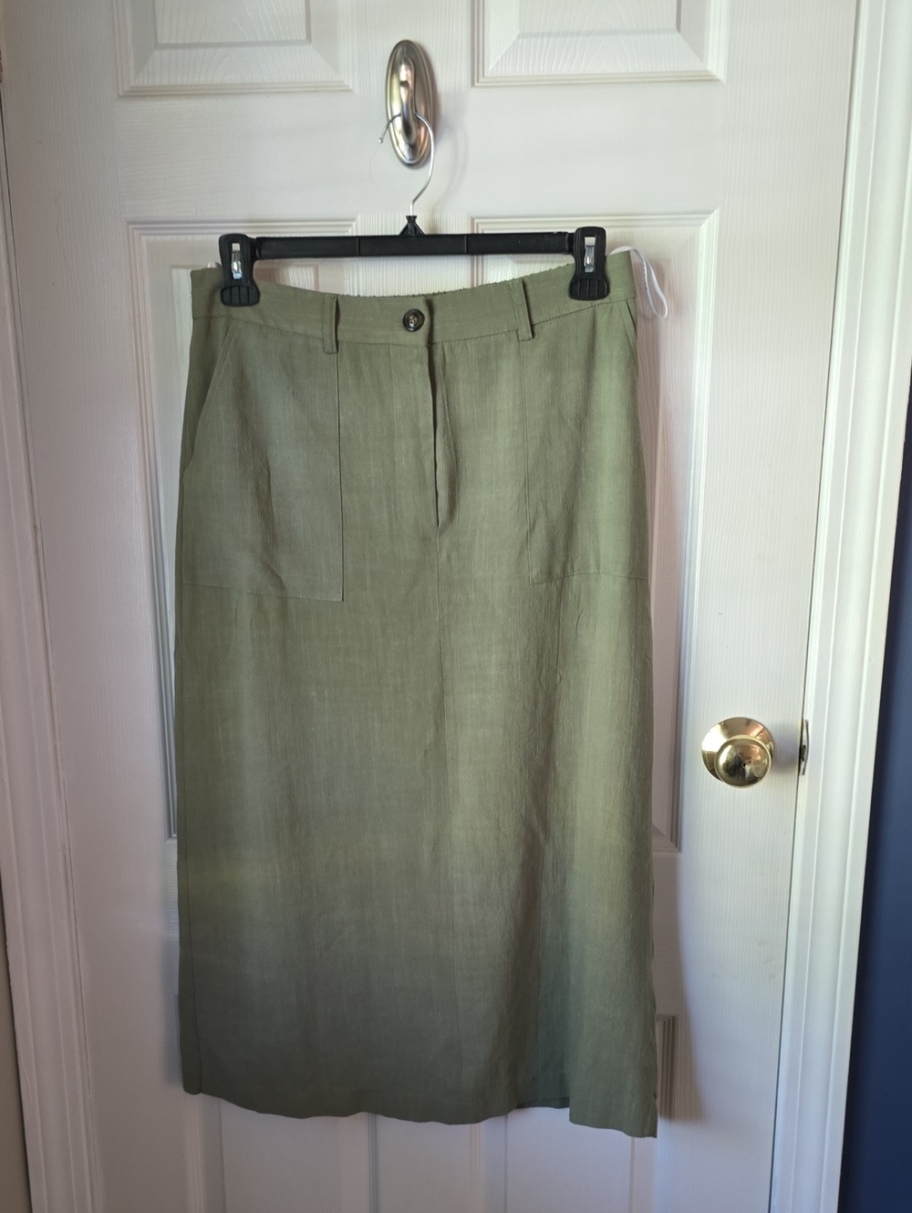 Primark Olive Green Midi Linen-Blend Skirt
